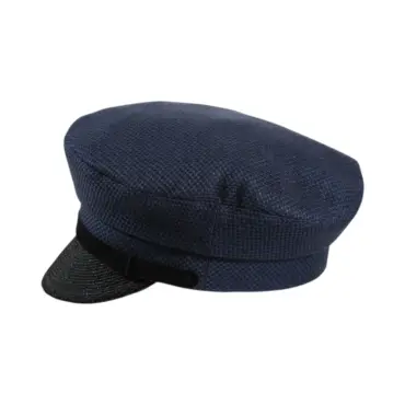 Schwarze Schirmmütze aus Baumwolle und Stroh mit Lederband