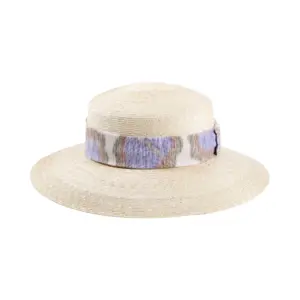 Cloche Strohhut natur mit farbigem Textilband