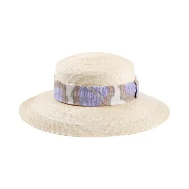 Cloche Strohhut natur mit farbigem Textilband