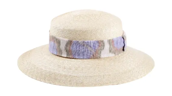Cloche Strohhut natur mit farbigem Textilband