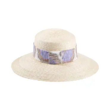 Cloche Strohhut natur mit farbigem Textilband