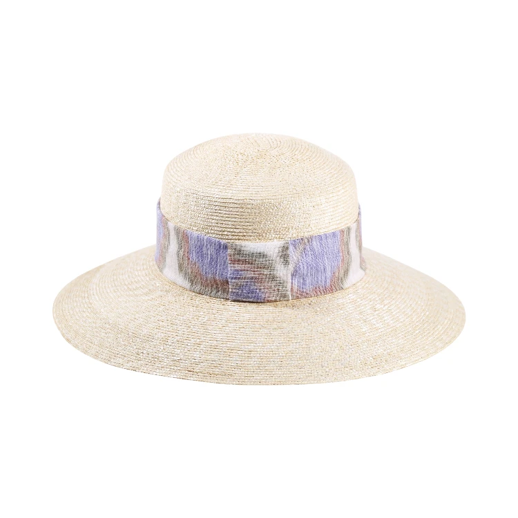 Cloche Strohhut natur mit farbigem Textilband