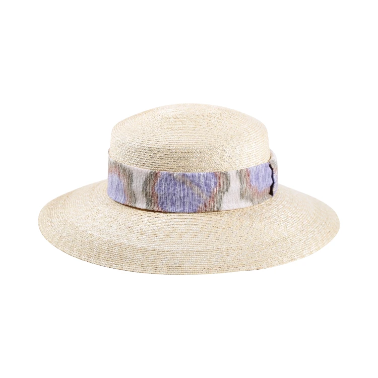 Cloche Strohhut natur mit farbigem Textilband
