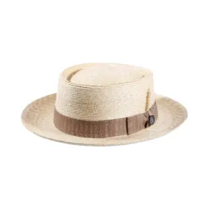 Fedora Strohhut natur mit niedriger Krone und Leinenband