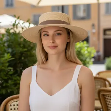Cloche Strohhut natur mit Leinenband und Strohdetail