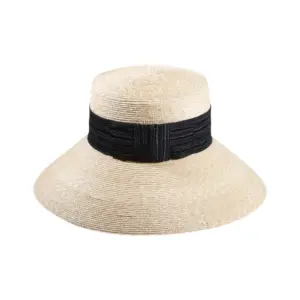 Cloche Strohhut natur mit breiter Krempe und schwarzem Band