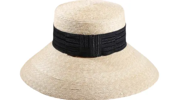 Cloche Strohhut natur mit breiter Krempe und schwarzem Band