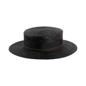 Schwarzer Ballybieter Strohhut mit flacher Krone und Rebsband