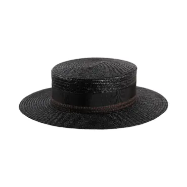 Schwarzer Ballybieter Strohhut mit flacher Krone und Rebsband