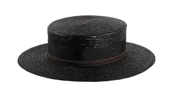 Schwarzer Ballybieter Strohhut mit flacher Krone und Rebsband
