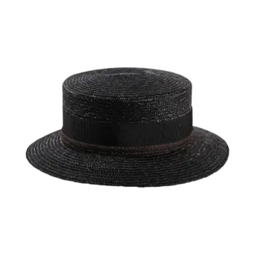 Schwarzer Cloche Strohhut mit abgerundeter Krone und Rebsband