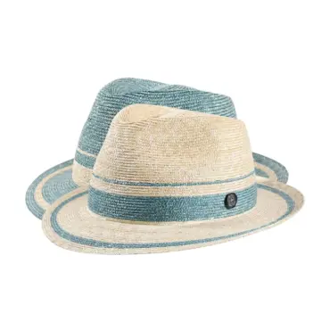 Fedora Strohhut mit natur und gletscherfarbig mit Streifen