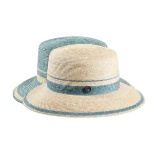 Cloche Strohhut mit natur und gletscherfarbigen Streifen