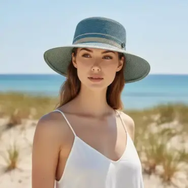 Cloche Strohhut gletscherfarbig und Streifen in Natur