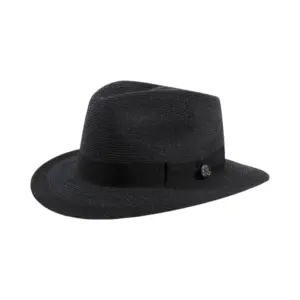 Schwarzer Fedora Traveler Hanf «Ligne Noire» von Risa