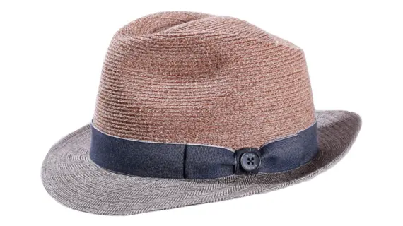 Trilby Hanf & Leinen Fischgrat von Risa in Mittelbeige mit Jeanslook-Band