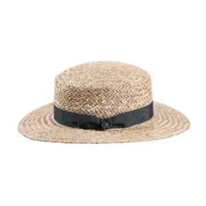Cloche Marokko Strohhut Natur von Risa Schweiz mit petrolfarbenem Rebs-Hutband