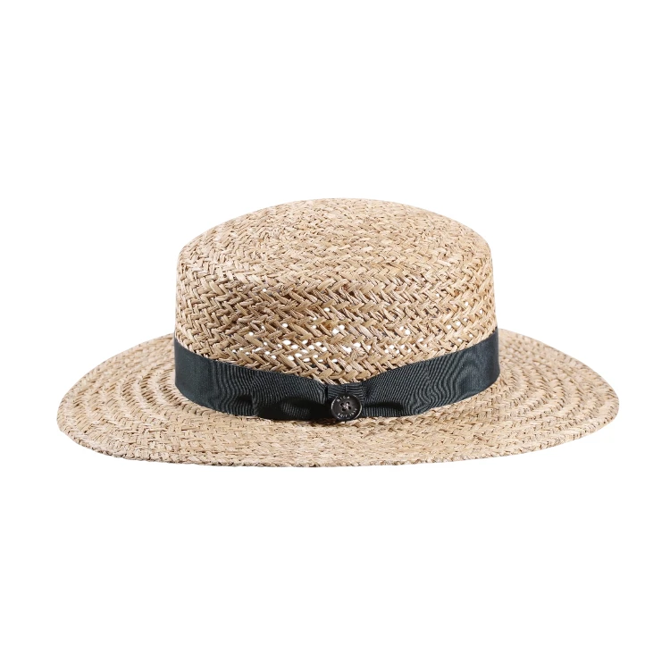 Cloche Marokko Strohhut Natur von Risa Schweiz mit petrolfarbenem Rebs-Hutband