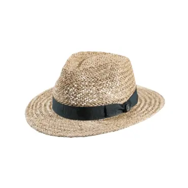Fedora Traveler Marokko Strohhut Natur von Risa Schweiz mit petrolfarbenem Rebs-Hutband