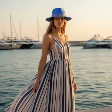 Traveler Parasisol Beauties Blau mit gestreiftem Seidenhutband