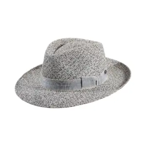 Fedora Bogart Panama Trois Couleurs von Risa in Natur Hellblau Dunkelblau mit Leinenband Ciel