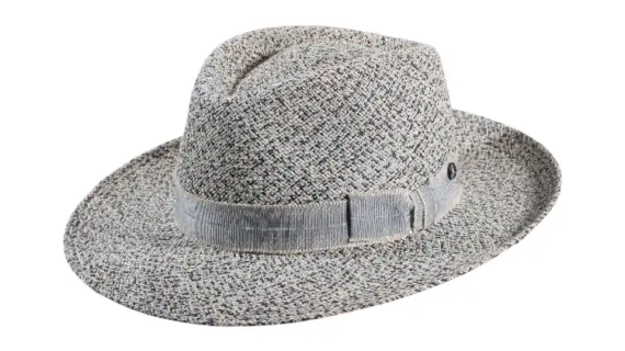 Fedora Bogart Panama Trois Couleurs von Risa in Natur Hellblau Dunkelblau mit Leinenband Ciel