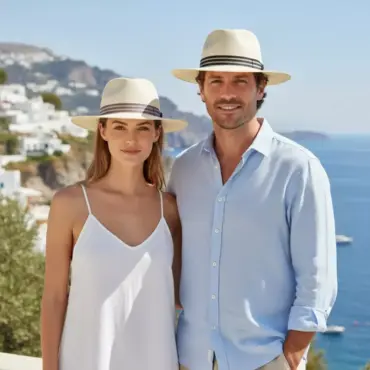 Panamahut Fedora City natur mit gestreiftem Leinenband