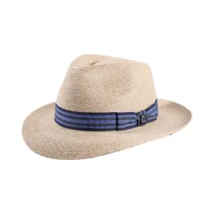 Fedora Bogart Raffiahut Natur von Risa Schweiz mit blauem Hutband