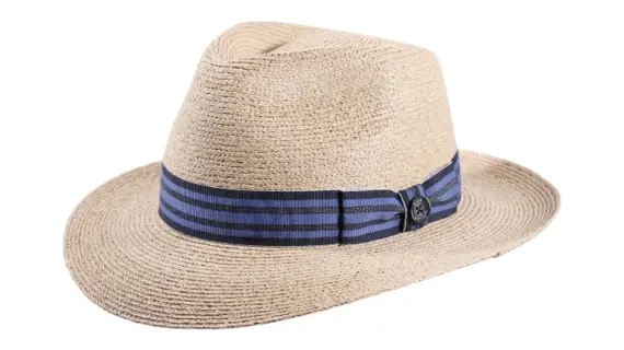 Fedora Bogart Raffiahut Natur von Risa Schweiz mit blauem Hutband