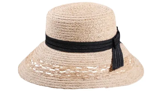 Cloche Raffia Hut natur mit schwarzem Band und Schleife