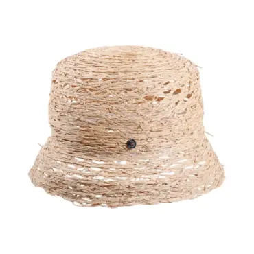 Bucket Hut aus Raffia natur mit offener Flechtstruktur