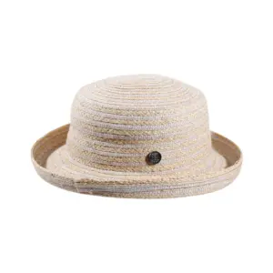 Aufschlaghut aus Raffia und Leinen in écru mit flexibler Krempe
