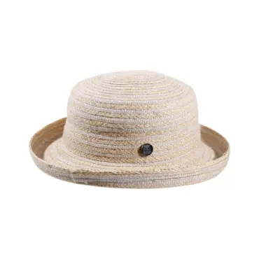 Aufschlaghut aus Raffia und Leinen in écru mit flexibler Krempe