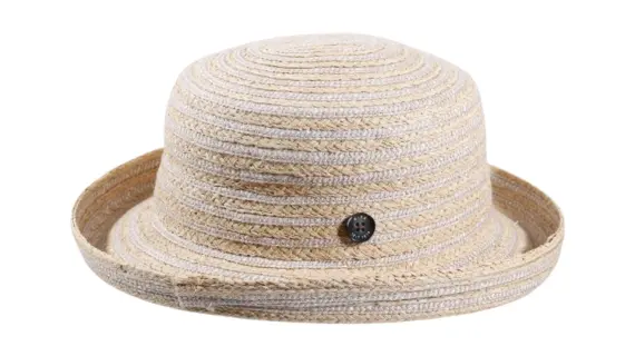 Aufschlaghut aus Raffia und Leinen in écru mit flexibler Krempe