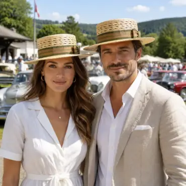 Frau und Mann mit Röhrlihut Canotier Roggen bei Oldtimer-Treffen im Aargau