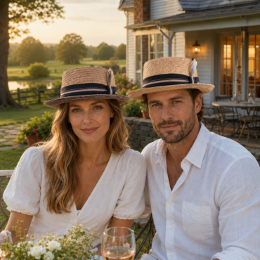 Frau und Mann mit Bogart Freiamt Igelweider auf Sommerterrasse am Schweizer Landhaus