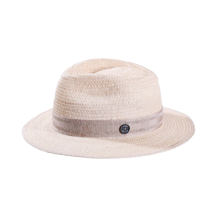 Antik Hemp Fedora Traveler Natur mit naturfarbenem Leinenband