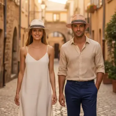 Panamahut Trilby Brisa Bohem aus Naturstroh mit Textil- und Lederband