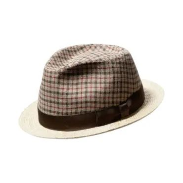 Trilby Karo Nature mit kariertem Kopf und natürlicher Strohkrempe