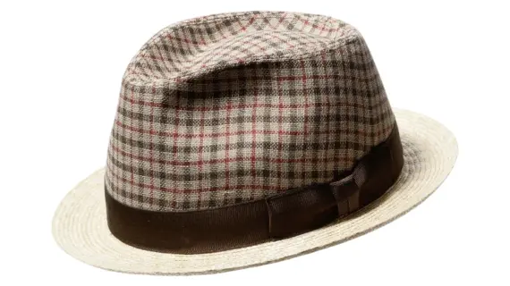 Trilby Karo Nature mit kariertem Kopf und natürlicher Strohkrempe