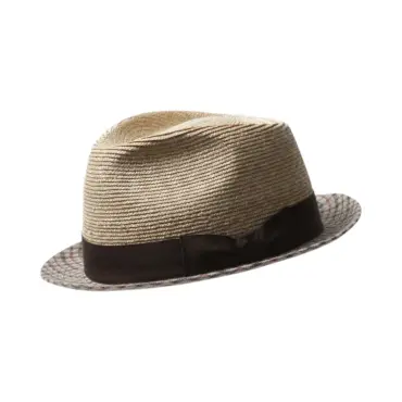 Trilby Stroh BW Karo mit naturfarbenem Hutkopf und karierter Krempe