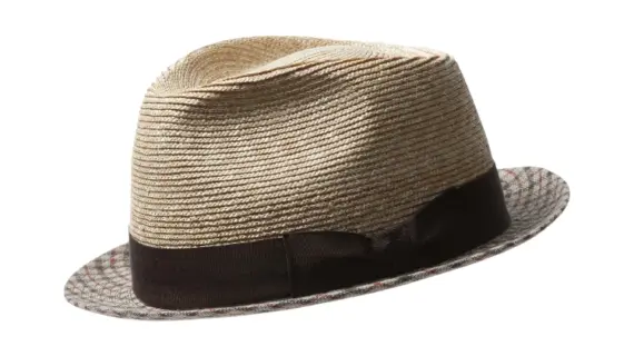 Trilby Stroh BW Karo mit naturfarbenem Hutkopf und karierter Krempe