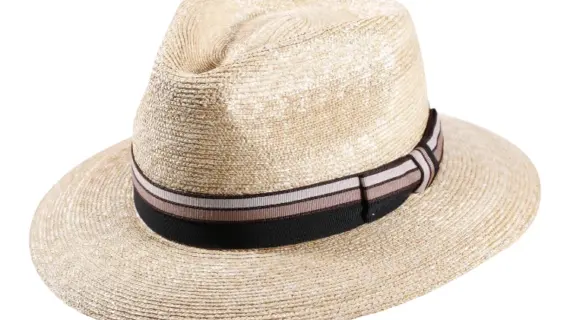 Imkerhut Fedora mit Schleier in Natur aus Stroh mit abnehmbarem Schutznetz