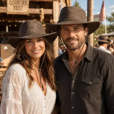 Frau und Mann mit Western Lederhut Taupe am Country-Fest