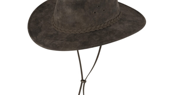 Western Lederhut Taupe mit geflochtenem Hutband und Kinnband