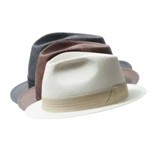 Panama Trilby Nadelstreifen in Weiss mit écrufarbenem Hutband