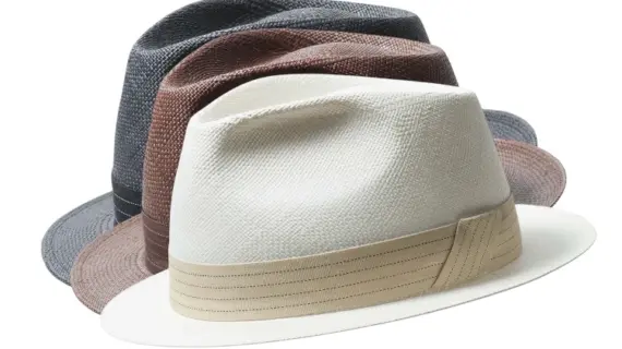 Panama Trilby Nadelstreifen in Weiss mit écrufarbenem Hutband