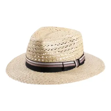 Imkerhut Fedora mit Schleier in Natur aus Stroh mit abnehmbarem Schutznetz