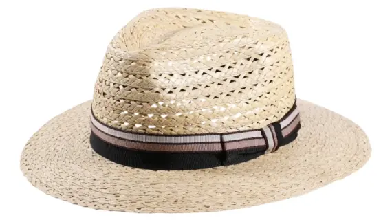 Imkerhut Fedora mit Schleier in Natur aus Stroh mit abnehmbarem Schutznetz