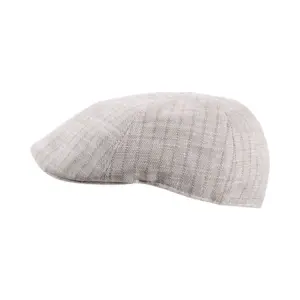 Schiebermütze Antonio in Nougat/Blau aus Leinen-Baumwoll-Mix mit kariertem Muster und kurzer Flatcap-Form
